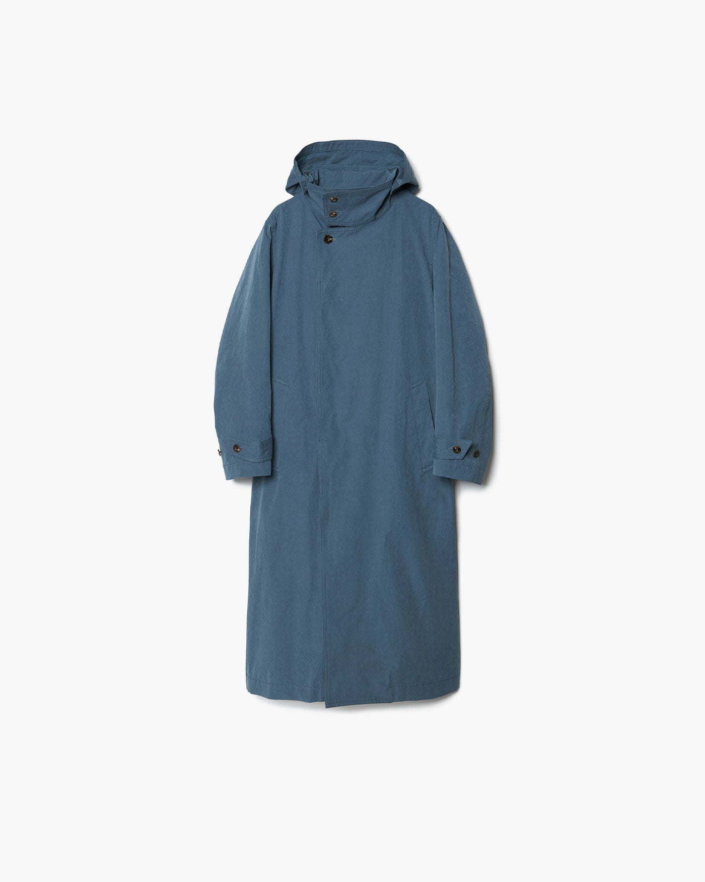 HOODED LONG COAT WITH LINEN MIX BELT