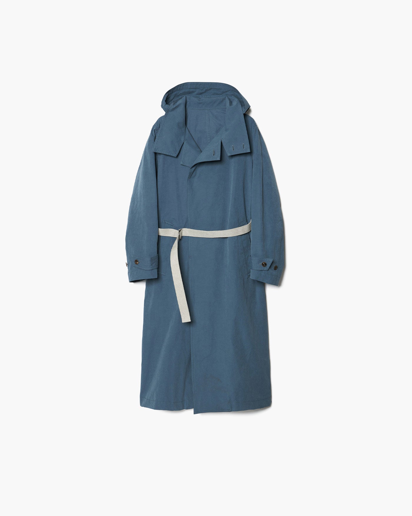 HOODED LONG COAT WITH LINEN MIX BELT