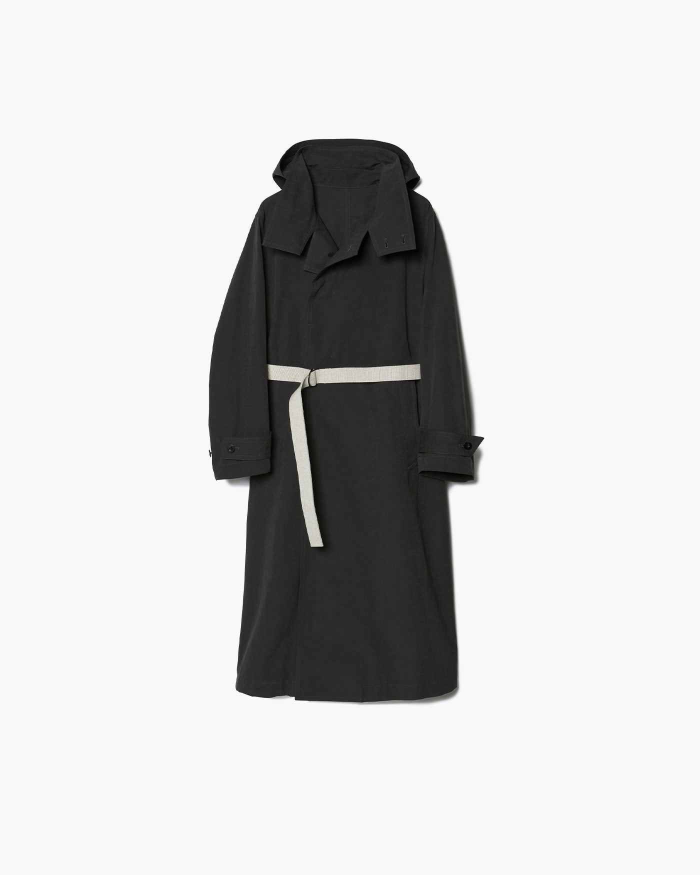 HOODED LONG COAT WITH LINEN MIX BELT