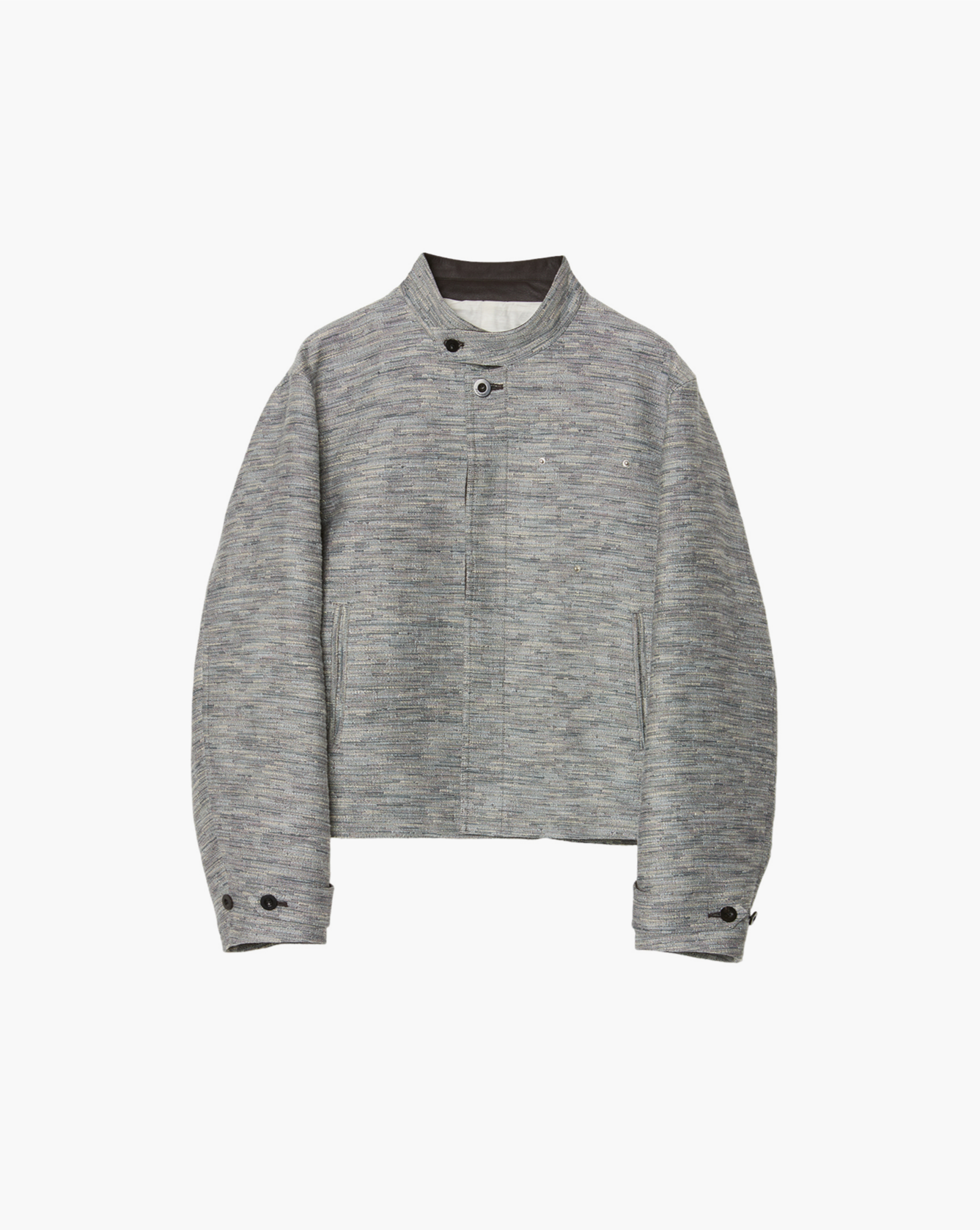 STAND COLLAR BLOUSON WITH LEATHER POCKET