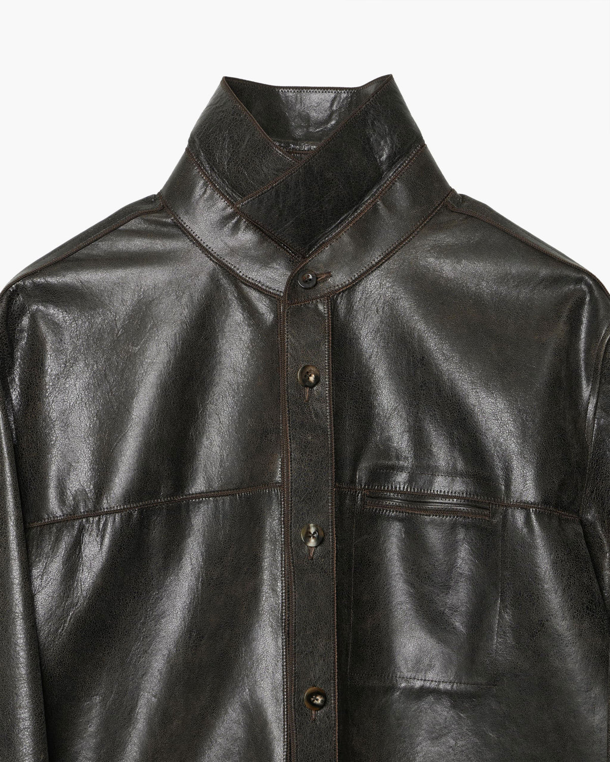 CORD-STITCHED LEATHER SHIRT