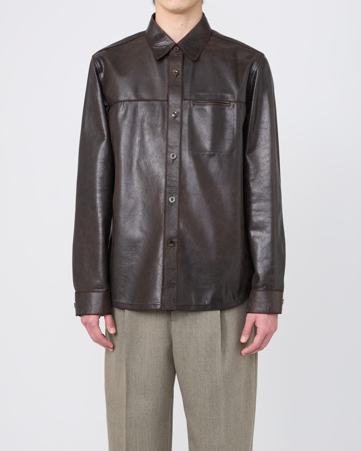 CORD-STITCHED LEATHER SHIRT