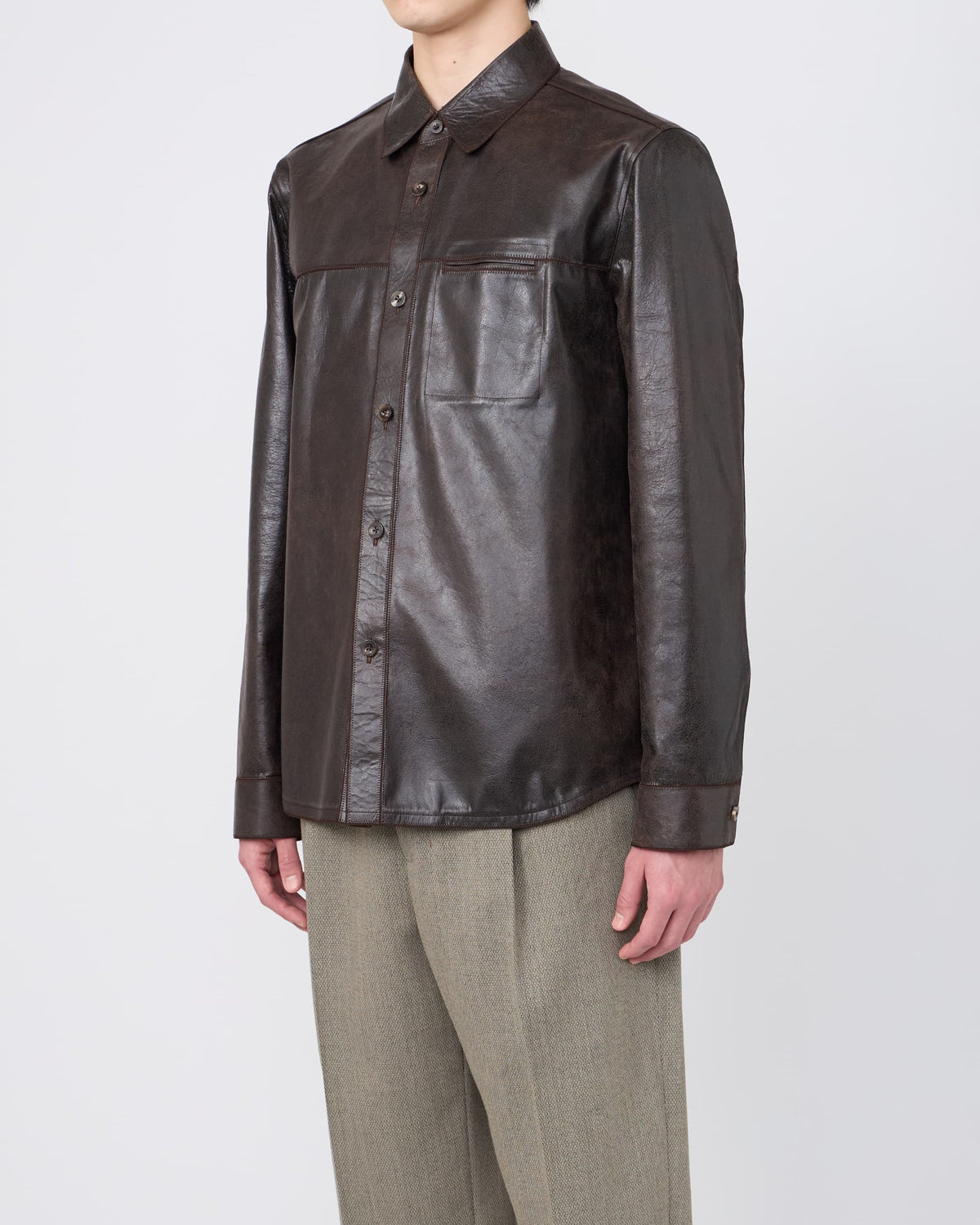 CORD-STITCHED LEATHER SHIRT