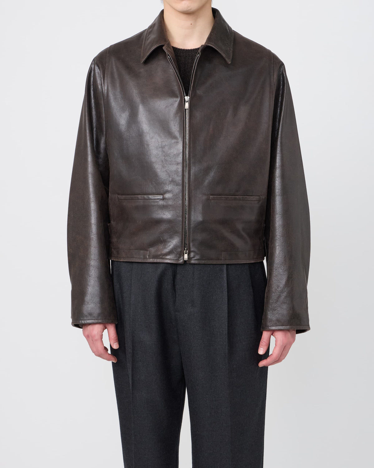 MODIFIED-SLEEVE LEATHER MOTOR JACKET