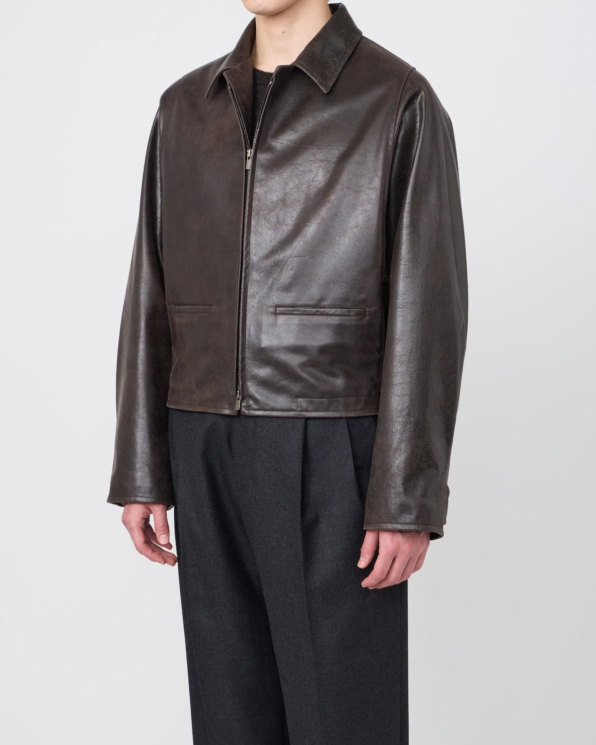 MODIFIED-SLEEVE LEATHER MOTOR JACKET