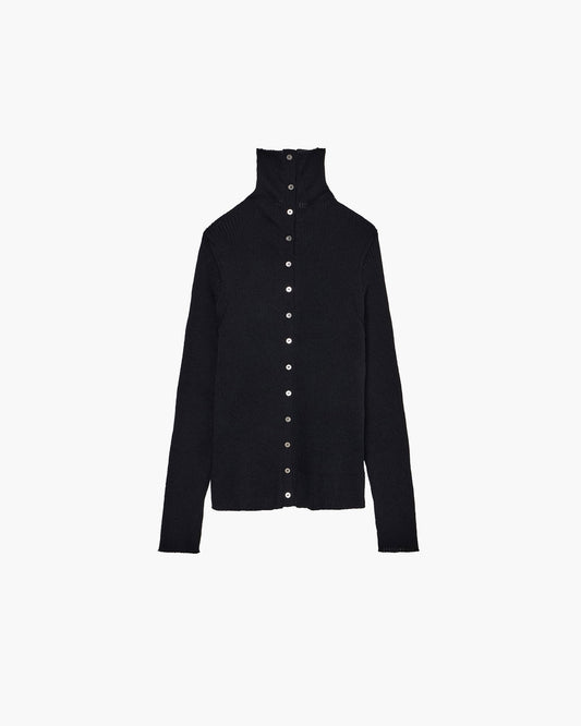 HIGH-NECK RIB KNIT CARDIGAN
